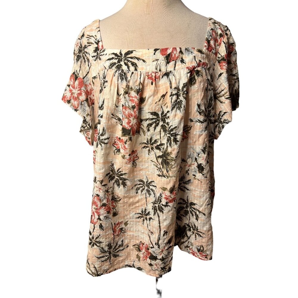 Torrid Floral Print Cotton Blouse Size 3 Tropical Pattern Short Sleeves Womens